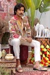 Ankur J_Yellow Silk, Denim, Cotton Embroidery, Patchwork Designer Kurta Blazer Pant Set _at_Aza_Fashions