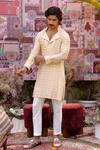 Buy_Ankur J_Yellow Silk, Denim, Cotton Embroidery, Patchwork Designer Kurta Blazer Pant Set 