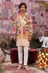 Ankur J_Yellow Silk, Denim, Cotton Embroidery, Patchwork Designer Kurta Blazer Pant Set _Online