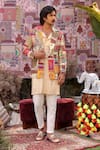 Buy_Ankur J_Yellow Silk, Denim, Cotton Embroidery, Patchwork Designer Kurta Blazer Pant Set _Online