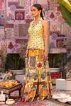 Ankur J_Yellow Silk Tassels, Beads Round Neck Designer Lehenga And Blouse Set _Online_at_Aza_Fashions