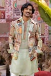 Buy_Ankur J_Green Silk Embroidery, Sequins Designer Multi Dola Kurta Blazer Pant Set _Online_at_Aza_Fashions