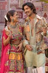 Ankur J_Green Silk Embroidery, Sequins Designer Multi Dola Kurta Blazer Pant Set _at_Aza_Fashions