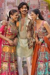 Buy_Ankur J_Green Silk Embroidery, Sequins Designer Multi Dola Kurta Blazer Pant Set 