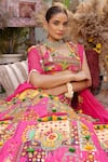 Ankur J_Pink Georgette, Silk Beads, Sequins V-neck Designer And Yellow Cape Lehenga Set _Online_at_Aza_Fashions