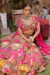 Buy_Ankur J_Pink Georgette, Silk Beads, Sequins V-neck Designer And Yellow Cape Lehenga Set _Online_at_Aza_Fashions