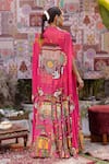 Shop_Ankur J_Pink Georgette, Silk Beads, Sequins V-neck Designer And Yellow Cape Lehenga Set _at_Aza_Fashions