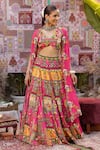 Buy_Ankur J_Pink Georgette, Silk Beads, Sequins V-neck Designer And Yellow Cape Lehenga Set _at_Aza_Fashions
