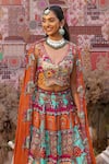 Buy_Ankur J_Multi Color Georgette, Silk Sequins, Mirrors, Beads Embroidered Cape Lehenga Set _Online_at_Aza_Fashions