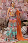 Ankur J_Multi Color Georgette, Silk Sequins, Mirrors, Beads Embroidered Cape Lehenga Set _at_Aza_Fashions