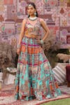 Buy_Ankur J_Multi Color Georgette, Silk Sequins, Mirrors, Beads Embroidered Cape Lehenga Set 
