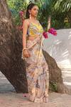 Buy_Ankur J_Multi Color Georgette Sequins, Embroidery V-neck Print Pre-draped Saree And Blouse _Online_at_Aza_Fashions