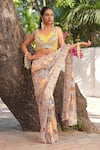 Shop_Ankur J_Multi Color Georgette Sequins, Embroidery V-neck Print Pre-draped Saree And Blouse _Online_at_Aza_Fashions
