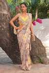 Buy_Ankur J_Multi Color Georgette Sequins, Embroidery V-neck Print Pre-draped Saree And Blouse _at_Aza_Fashions