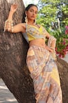 Ankur J_Multi Color Georgette Sequins, Embroidery V-neck Print Pre-draped Saree And Blouse _at_Aza_Fashions