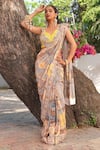 Shop_Ankur J_Multi Color Georgette Sequins, Embroidery V-neck Print Pre-draped Saree And Blouse _at_Aza_Fashions