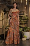 Ankur J_Multi Color Silk Beads, Sequins Off-shoulder Dola Designer Kaftan And Pant Set _Online_at_Aza_Fashions