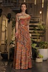 Buy_Ankur J_Multi Color Silk Beads, Sequins Off-shoulder Dola Designer Kaftan And Pant Set _Online_at_Aza_Fashions