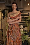 Shop_Ankur J_Multi Color Silk Beads, Sequins Off-shoulder Dola Designer Kaftan And Pant Set _Online_at_Aza_Fashions