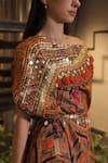 Buy_Ankur J_Multi Color Silk Beads, Sequins Off-shoulder Dola Designer Kaftan And Pant Set 