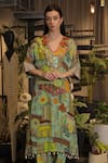 Ankur J_Multi Color Silk Tassels, Embroidery V-neck Designer Kaftan And Pant Set _Online_at_Aza_Fashions