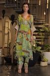 Ankur J_Multi Color Silk Tassels, Embroidery V-neck Designer Kaftan And Pant Set _at_Aza_Fashions