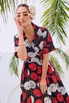 Shop_House Of Fett_Black Poplin Collared Floral Print Designer Dress _Online_at_Aza_Fashions