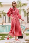 House Of Fett_Red Cotton Crew Neck Berry Chess Jumpsuit _Online_at_Aza_Fashions