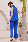 Shop_House Of Fett_Blue Satin Bows Collared Bell Co-ord Set _at_Aza_Fashions