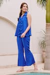 Buy_House Of Fett_Blue Satin Bows Collared Bell Co-ord Set _Online_at_Aza_Fashions