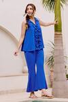 Shop_House Of Fett_Blue Satin Bows Collared Bell Co-ord Set _Online_at_Aza_Fashions