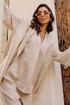 House Of Fett_Ivory Linen V-neck Chiba Co-ord Set _Online_at_Aza_Fashions