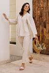 Buy_House Of Fett_Ivory Linen V-neck Chiba Co-ord Set _at_Aza_Fashions