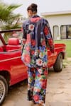Shop_House Of Fett_Black Cotton Embroidery V-neck Floral Print Co-ord Set _at_Aza_Fashions