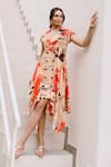 Buy_House Of Fett_Beige Viscose, Cotton Collared Asymmetric Multi Color Designer Dress _at_Aza_Fashions