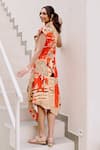 Shop_House Of Fett_Beige Viscose, Cotton Collared Asymmetric Multi Color Designer Dress _at_Aza_Fashions