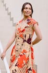 House Of Fett_Beige Viscose, Cotton Collared Asymmetric Multi Color Designer Dress _Online_at_Aza_Fashions