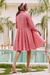 Shop_House Of Fett_Pink Cotton Collared Crimson Crush Dress And Jacket Set _at_Aza_Fashions