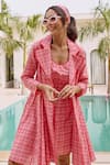Shop_House Of Fett_Pink Cotton Collared Crimson Crush Dress And Jacket Set _Online_at_Aza_Fashions