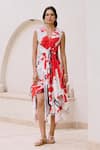 Buy_House Of Fett_White Viscose, Cotton V-neck Daily Wrap Asymmetric Dress _Online_at_Aza_Fashions