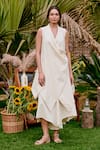Buy_House Of Fett_Ivory Cotton V-neck Fes Co-ord Set _at_Aza_Fashions