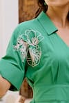 Buy_House Of Fett_Green Viscose Embroidery Collared A-line Dress _Online_at_Aza_Fashions