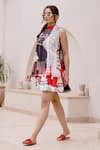 House Of Fett_White Viscose, Cotton Halter Neck Headliner Dress _Online_at_Aza_Fashions