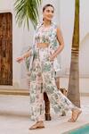 Buy_House Of Fett_Ivory Linen Collared Green Print Designer Co-ord Set _Online_at_Aza_Fashions