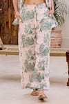 Shop_House Of Fett_Ivory Linen Collared Green Print Designer Co-ord Set _Online_at_Aza_Fashions