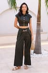Buy_House Of Fett_Green Cotton Collared Kiso Co-ord Pant Set _at_Aza_Fashions