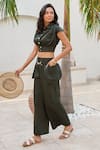 Buy_House Of Fett_Green Cotton Collared Kiso Co-ord Pant Set _Online_at_Aza_Fashions