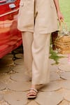 Buy_House Of Fett_Beige Polyester, Linen Sweetheart Neck, Collared Kobe Co-ord Set _Online_at_Aza_Fashions