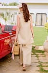 Shop_House Of Fett_Beige Polyester, Linen Sweetheart Neck, Collared Kobe Co-ord Set _at_Aza_Fashions