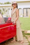 Shop_House Of Fett_Beige Polyester, Linen Sweetheart Neck, Collared Kobe Co-ord Set _Online_at_Aza_Fashions